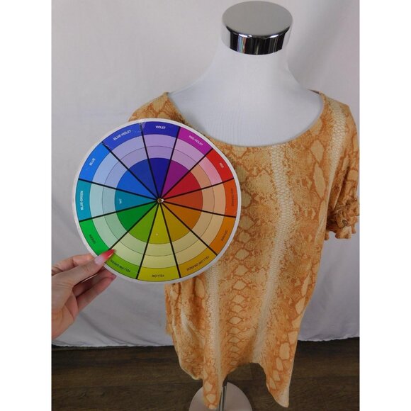 Lane Bryant Shirt Womens 24 Orange Snake Print Ruffle Sleeve Scoop Neck Plus - Picture 9 of 12